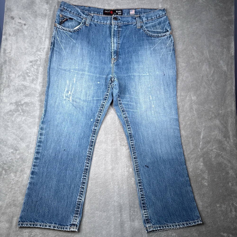 Ariat FR Jeans Men 42x30 Flame Resistant M4 Low Rise Boot Distressed Work Denim